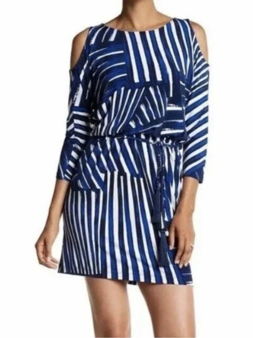 Calvin Klein Navy & White Striped Cold Shoulder Dress Women’s Size 4